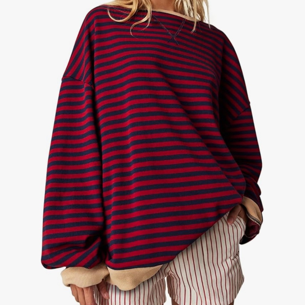 Striped Red and Black Women's crew neck